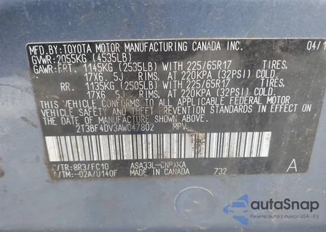 2010 Toyota Rav4 из США, поврежденный, VIN 2T3BF4DV3AW047802